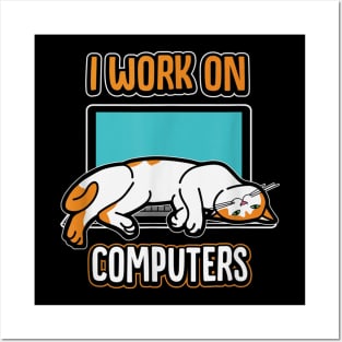 Cats and Computers Halloween Kitty for pet lovers T-Shirt Posters and Art